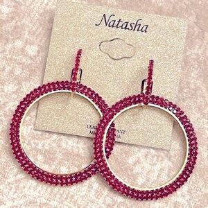 Brand New Natasha Round Red Rhinestone Sparkly Drop Earrings Valentine’s Day